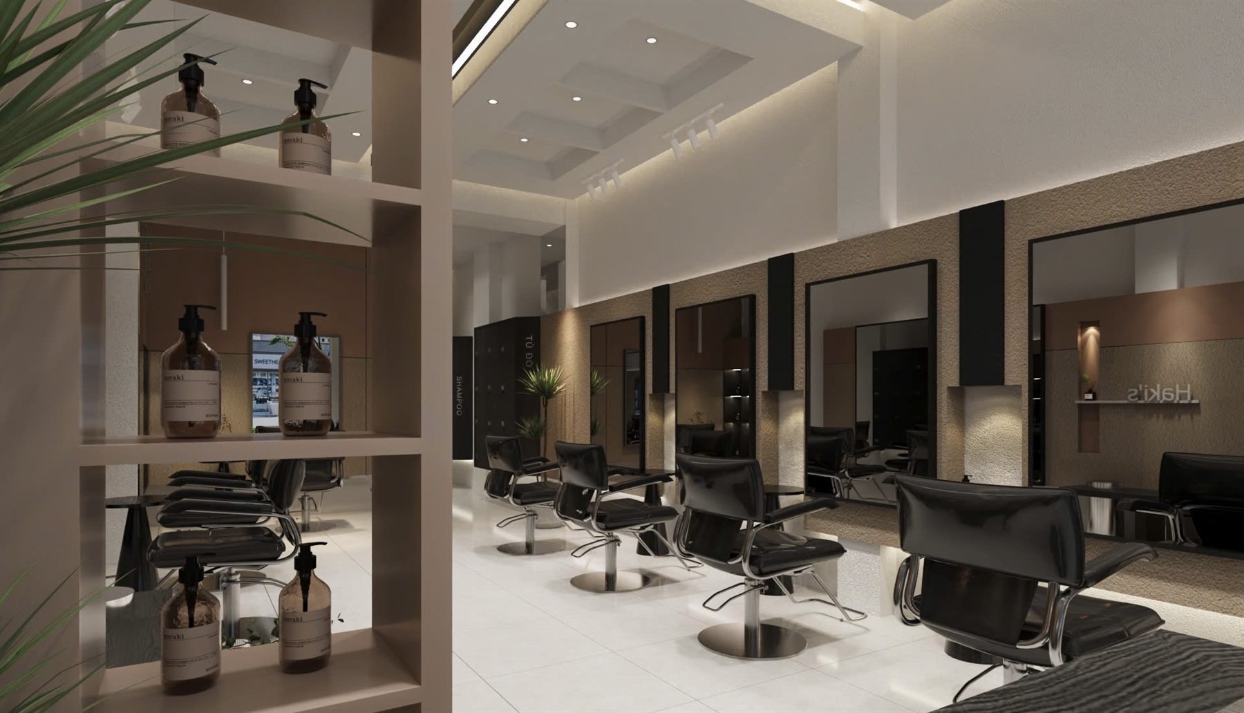 Không gian gương và ghế cắt tại HAKI'S HAIR STUDIO