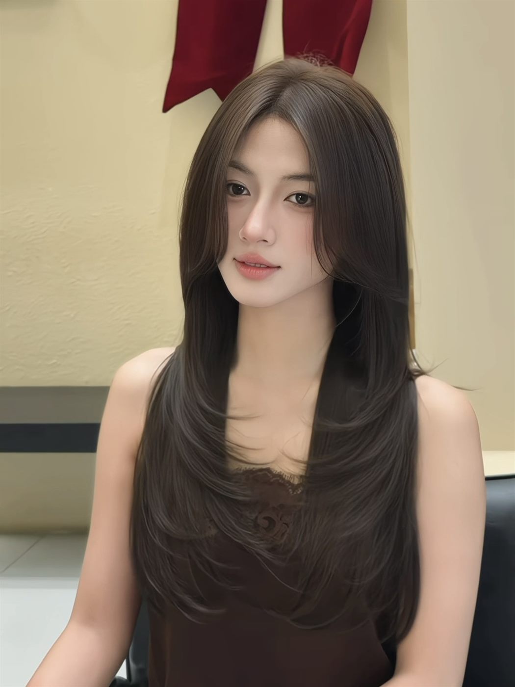 Kiểu tóc nâu đen uốn cụp đuôi